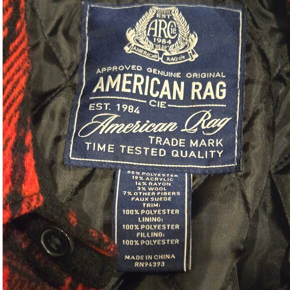 American Rag Red Black Plaid Quilted Shirt Faux Suede Elbow Patches Snap Large - Picture 5 of 9